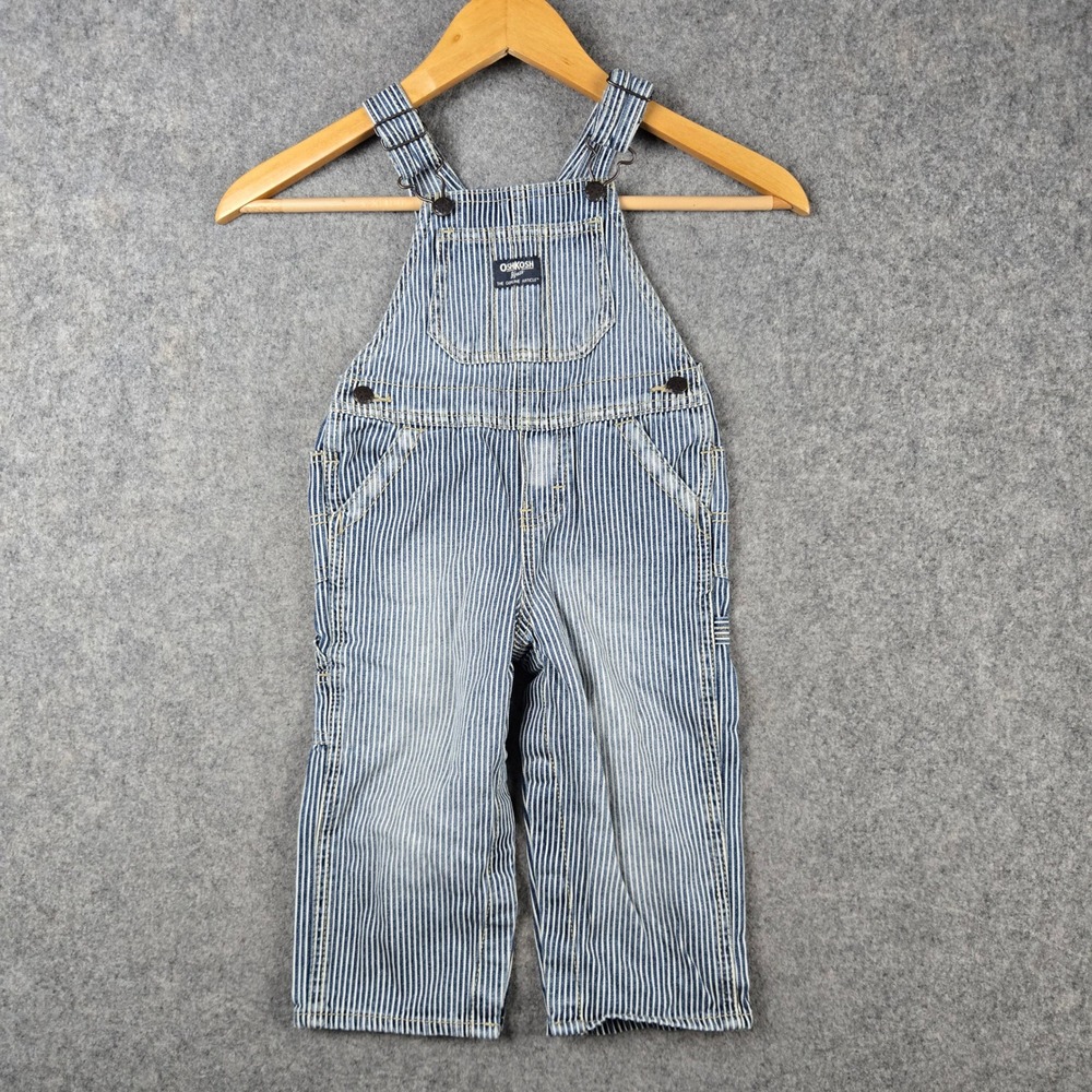 OshKosh B'gosh Hickory Stripe Overalls Kids 24M Blue White Railroad Carpenter